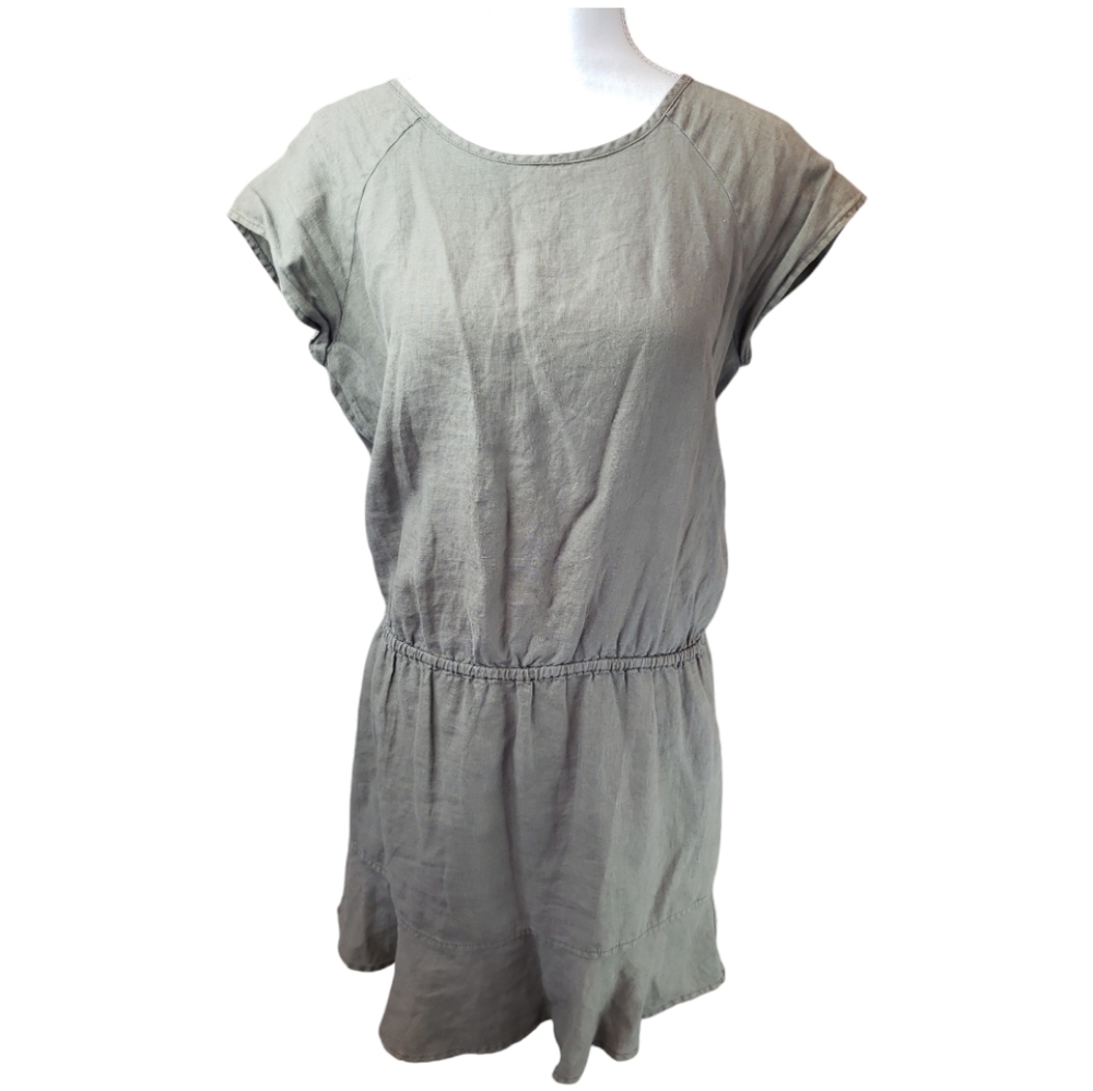 Joie Women's Small 100% Linen Dress in Olive Lightly Textured Ruffled Hem